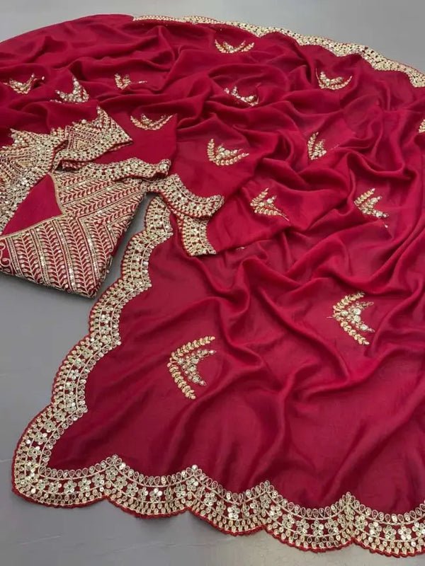 Maroon Vichitra Silk Saree with Heavy Blouse