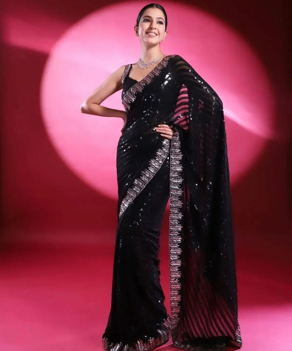 Sequins Saree for Party & Reception | Designer Faux Georgette Saree
