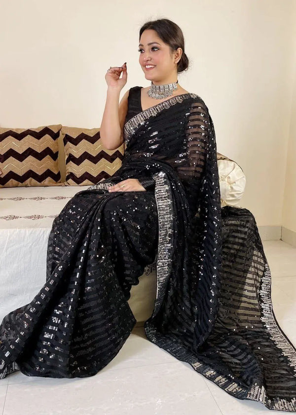 Sequins Saree for Party & Reception | Designer Faux Georgette Saree