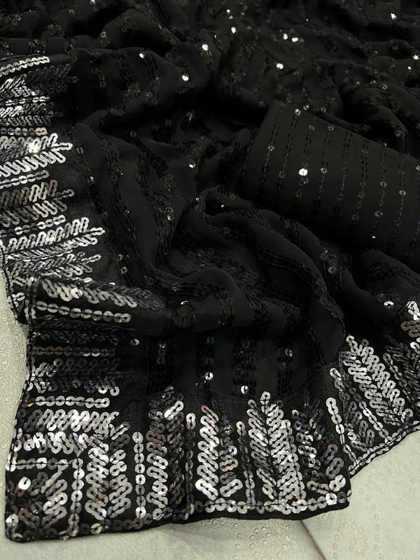 Sequins Saree for Party & Reception | Designer Faux Georgette Saree