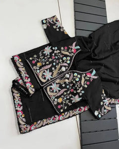 Designer stitched blouse with embroidery for black chiffon saree