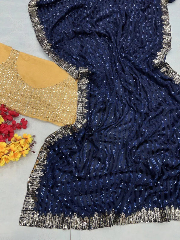 Sequins Saree for Party & Reception | Designer Faux Georgette Saree