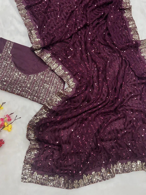 Sequins Saree for Party & Reception | Designer Faux Georgette Saree