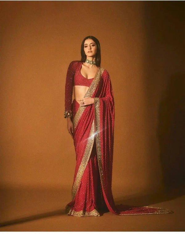 Faux Georgette Sequins Saree with Designer Blouse