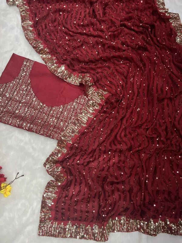Sequins Saree for Party & Reception | Designer Faux Georgette Saree
