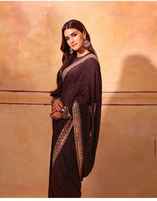 Faux Georgette Sequins Saree with Designer Blouse