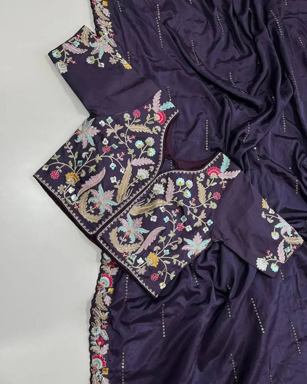 Premium Chiffon Saree with Embroidery & Designer Blouse | BharatPlaza