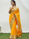 Haldi Yellow Georgette Saree with Zari Embroidery & Raw Silk Blouse