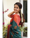 Teal Green & Maroon Soft Lichi Silk Saree with Copper Zari Jacquard Weaving