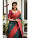 Teal Green & Maroon Soft Lichi Silk Saree with Copper Zari Jacquard Weaving
