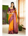 Mustard Yellow & Purple Soft Lichi Silk Saree with Copper Zari Jacquard Weaving