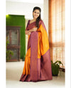 Mustard Yellow & Purple Soft Lichi Silk Saree with Copper Zari Jacquard Weaving