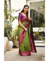 Bottle Green & Maroon Soft Lichi Silk Saree with Copper Zari Jacquard Weaving