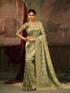 Luxury Pista Green Silk Saree with Cutdana Moti Work Bride Collection Zurich