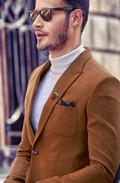 Designer Golden Suede Polyester Blazer Party Outfit