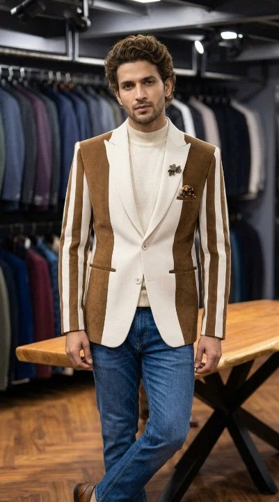 Beige Brown Genz Imported Blazer – Premium Party Wear