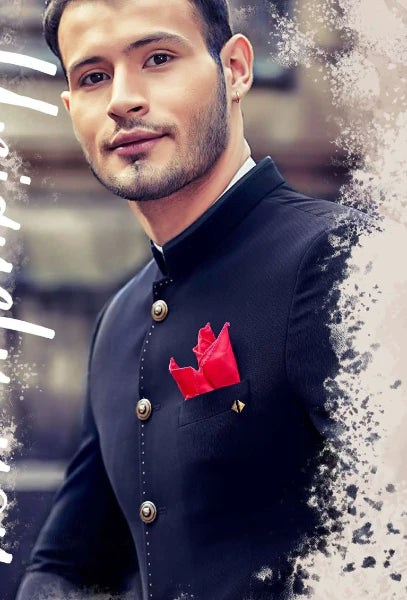 Black Imported Jacquard Jodhpuri Suit for Brides Father