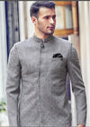 Grey Suede Polyester Jodhpuri Suit For Friends