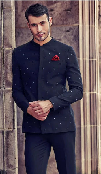 Black Suede Jodhpuri Suit for Groom