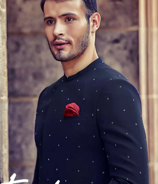 Black Suede Jodhpuri Suit Side Grooms Brother