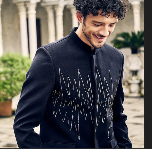 Designer Black Jodhpuri Suit for Wedding Reception