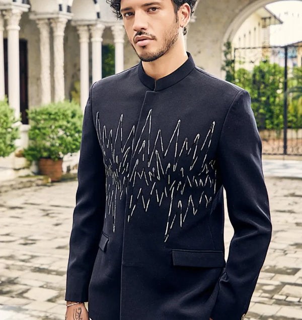 Elegant Black Jodhpuri Coat with Crystal Embroidery
