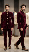Luxury maroon velvet jodhpuri suit for wedding wear