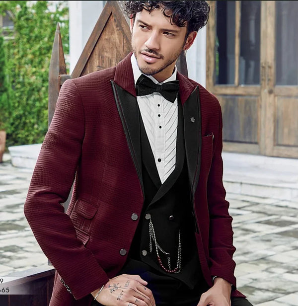 Romantic maroon trouser suit for groom wedding wear