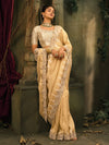 Chiku Pure Ziraf Silk Saree with Mirror Work and Jari Cutdana Moti