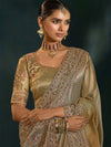 Grey Ziraf Silk Saree with Mirror Zardosi Work for Reception in Dubai