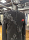 Heritage Black Flock Velvet Indo-Western with geometric bead embroidery for luxury destination weddings by BharatPlaza