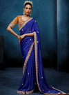 Royal Blue Fancy Fabric Designer Saree showcasing an elegant handwork border for luxury wedding wear | BharatPlaza