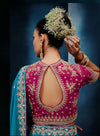 Sky Blue Fancy Fabric Designer Saree highlighting exquisite back blouse embroidery for luxury weddings | BharatPlaza