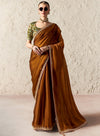 Designer Brown Tissue Organza Saree with Embroidery and Zardosi