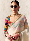 Elegant Cream Designer Tissue Organza Saree with Digital Print in New Zealand