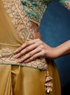 Gold Fancy Fabric Designer Saree highlighting exquisite embroidery details for luxury wedding wear | BharatPlaza