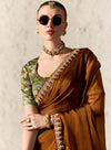 Designer Brown Tissue Organza Saree with Embroidery and Zardosi