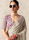 Elegant Light Grey Organza Silk Wedding Guest Saree in Fiji