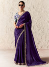 Royal Purple Embroidered Organza Saree in Malaysia