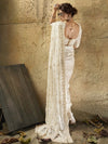 Ivory Velvet Satin Pearl Zari Work Designer Saree