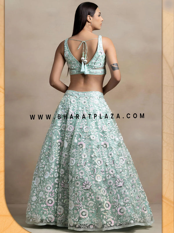 Light Blue Backless Designer Engagement Lehenga for Indian Weddings Canada