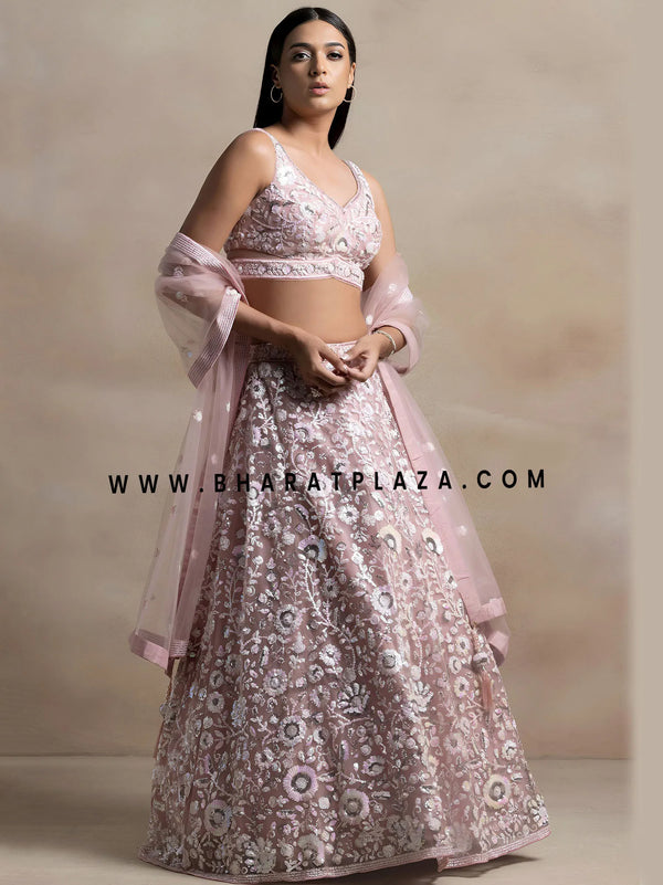 Light pink rainbow sequins lehenga for bridesmaids and Indian wedding guests NJ USA