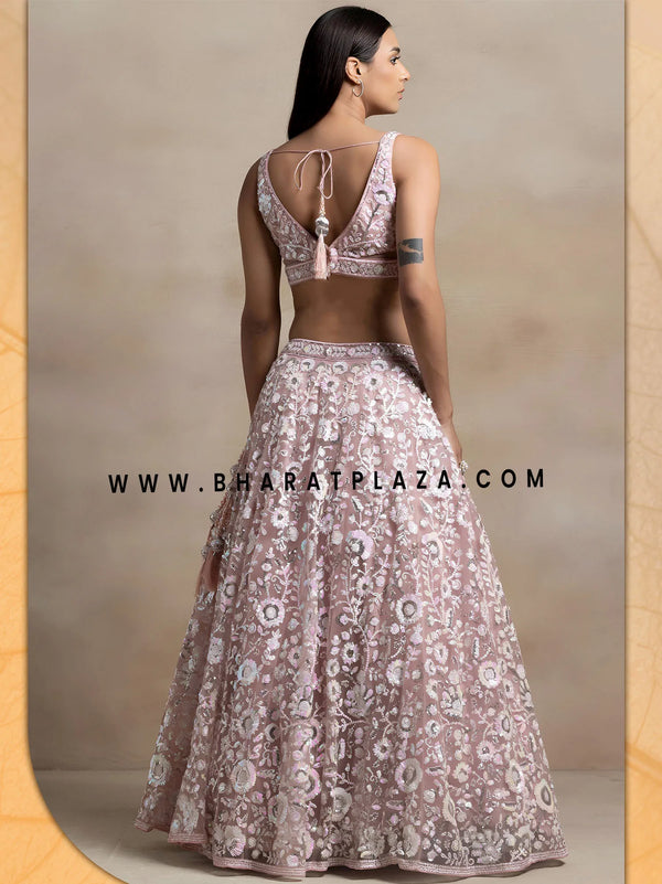 Gen Z light pink sequins backless cholilehenga for young women, sangeet and Indian weddings Canada