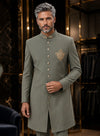 Luxury Sage Green Designer Indo-Western for Reception Elegance in London