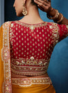 Mustard Fancy Fabric Designer Saree displaying stunning blouse details for luxury bridesmaid wear | BharatPlaza