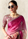 Elegant Pink Tissue Organza Festive Saree With Printed Blouse in Dubai