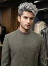 Bespoke Live Sage Green Groom Indo Western in Milan, Italy | BharatPlaza