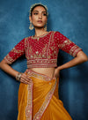 Mustard Fancy Fabric Designer Saree showcasing an elegant handwork border for luxury wedding wear | BharatPlaza