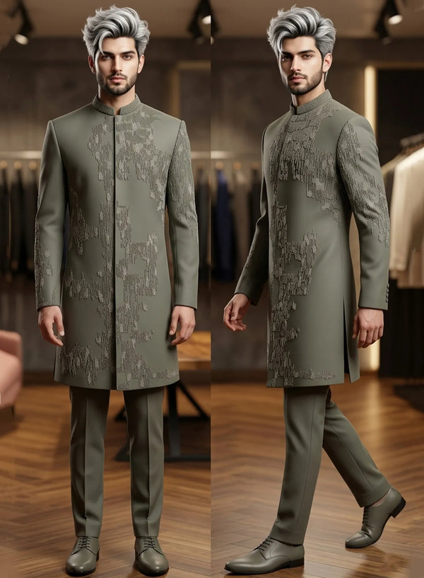 Royal Sage Green Reception Indo Western in Dubai, UAE | BharatPlaza
