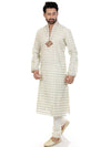 Cream Self Weaving Cot Silk Kurta with Resham Motif